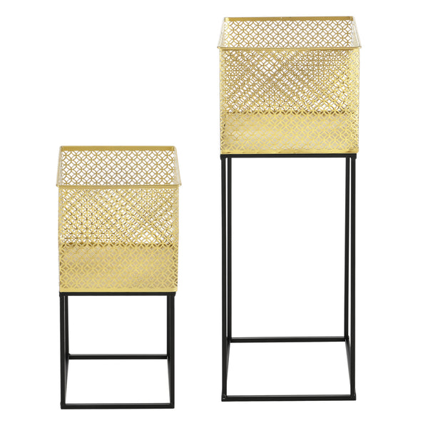 Suport flori Juprelle 2 bucati masuri diferite metal negru/auriu [en.casa]