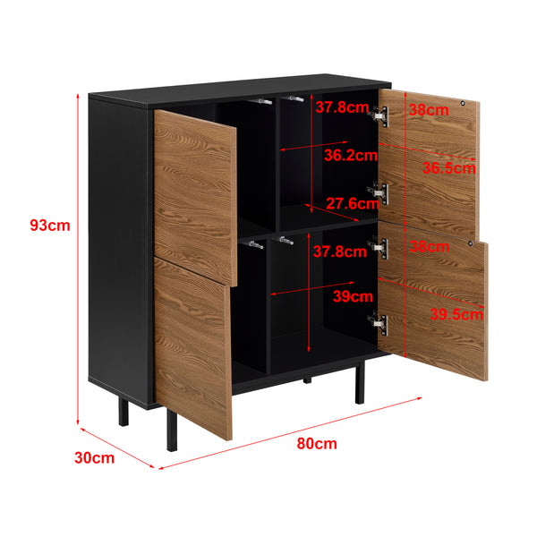 Comoda cu 4 usi Gnosjo 93 x 80 x 30 cm negru/efect lemn nuanta inchisa [en.casa] 