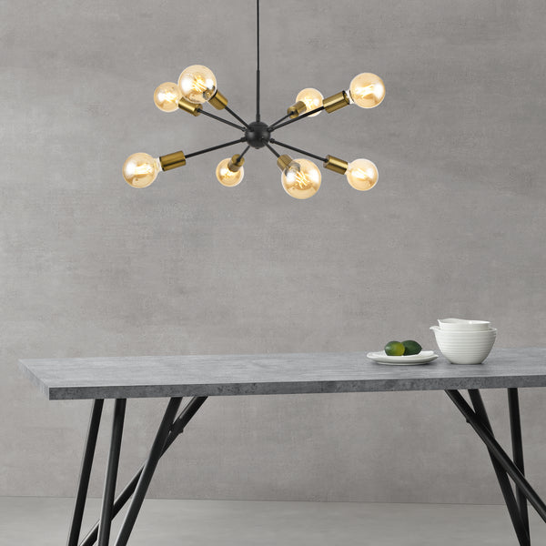 Lustra cu 8 brate Amiens 8 x E27 max. 60W metal 150 cm negru / galben aramiu [lux.pro]
