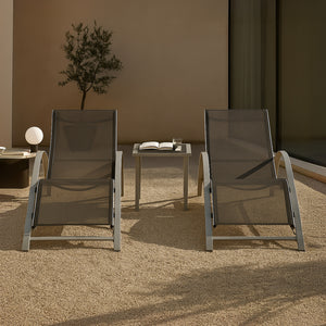 Set mobilier gradina Binetto 2 sezlonguri 1 masa gri/negru [en.casa]