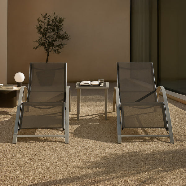 Set mobilier gradina Binetto 2 sezlonguri 1 masa gri/negru [en.casa]