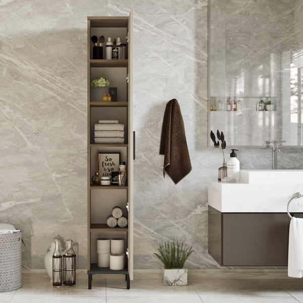 Dulap înalt Lieto cu 6 rafturi 183,5 x 29,5 x 29,5 cm Stejar gri [en.casa]