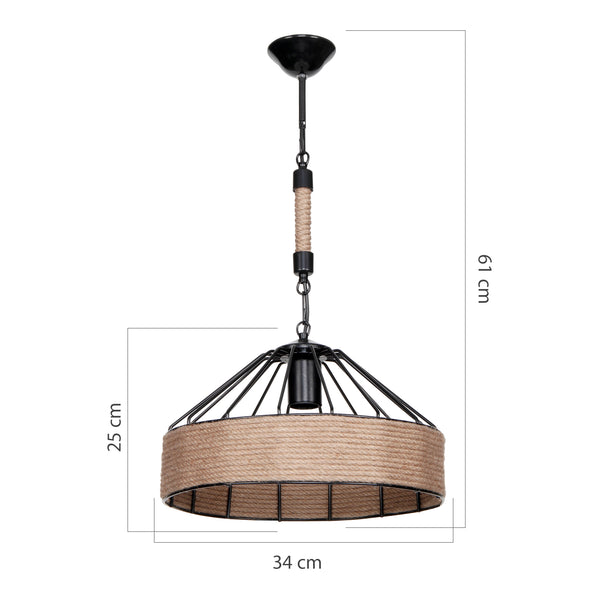Lustră Bridgford E27 Metal Sfoară de iută Negru/culoarea iutei [lux.pro]