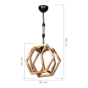 Lustră suspendată Cheltenham E27 metal lemn masiv sfoară de iută negru / aspect lemn / culoare iută [lux.pro]
