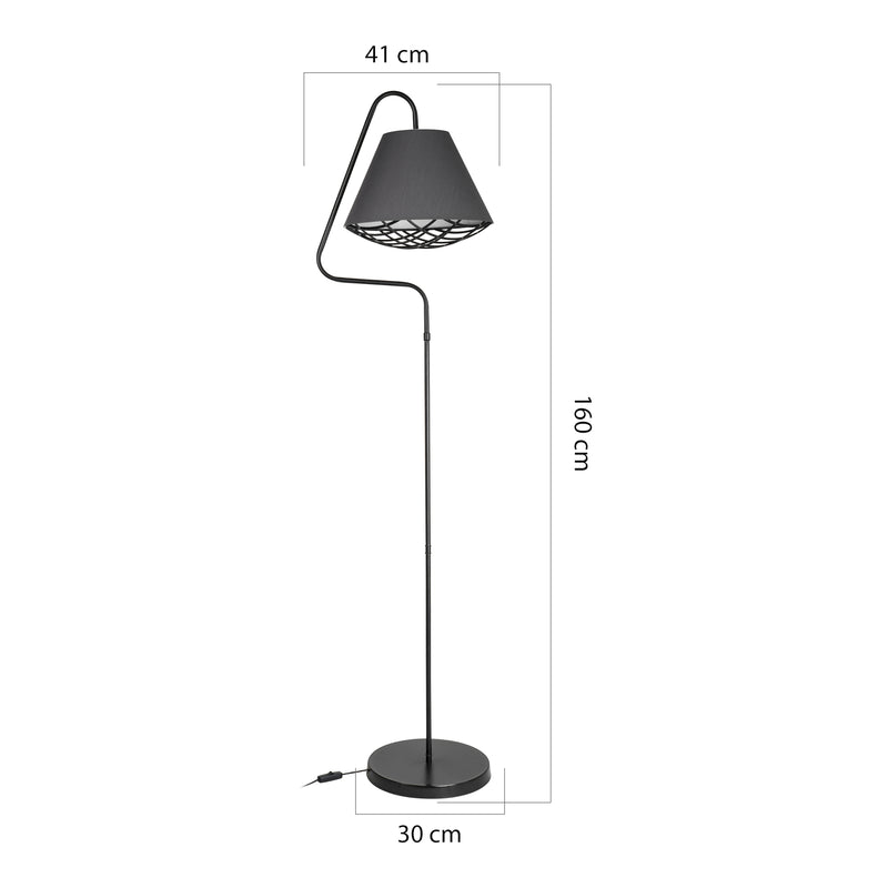 Schiță cotată Lampă de podea Gateshead E27 metal textil negru / gri [lux.pro]