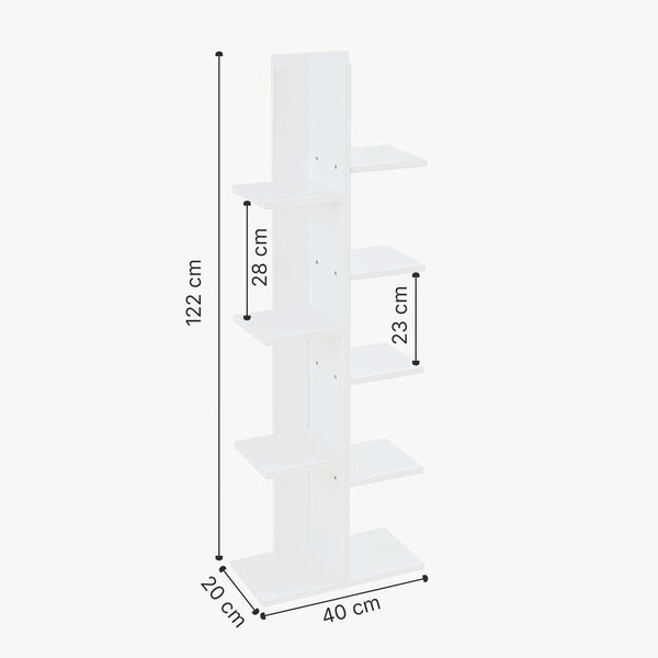 Raft carti Rodekro 122 x 40 x 20 cm alb cu 9 polite depozitare [en.casa]