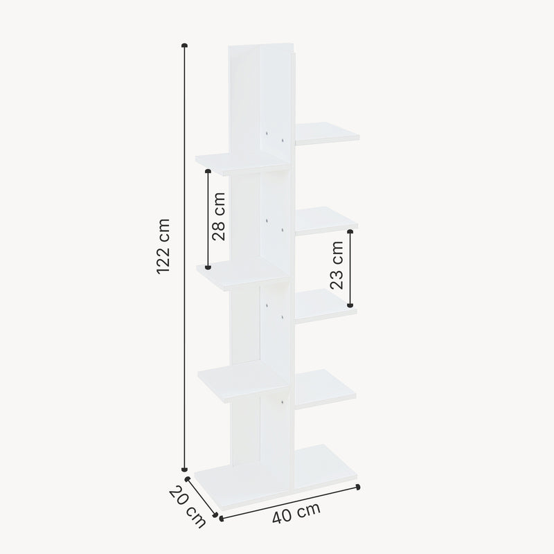 Schiță cotată Raft carti Rodekro 122 x 40 x 20 cm alb cu 9 polite depozitare [en.casa]