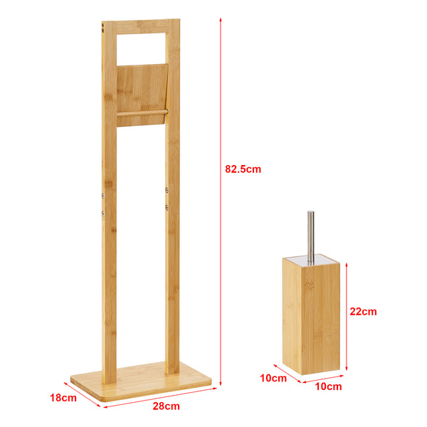 Set suport hartie igienica si perie WC Vasteras bambus  [en.casa]