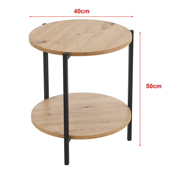 Masă laterală Kuopio 50xØ40cm Negru/Aspect lemn [en.casa]