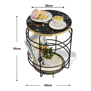 Masuta living rotunda Padasjoki 55x40cm negru auriu negru efect marmura [en.casa]