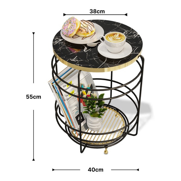 Masuta living rotunda Padasjoki 55x40cm negru auriu negru efect marmura [en.casa]