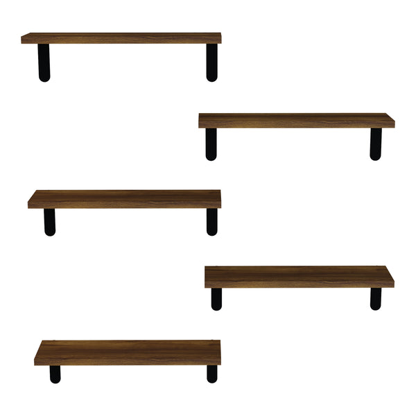 Set 5 buc raft Frogn 50x15x15cm negru/efect lemn [en.casa]
