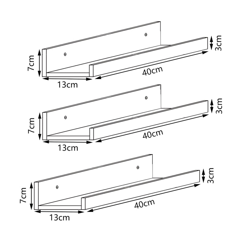 Schiță cotată Set 3 rafturi perete Gildeskål 40x13x7cm bambus [en.casa]