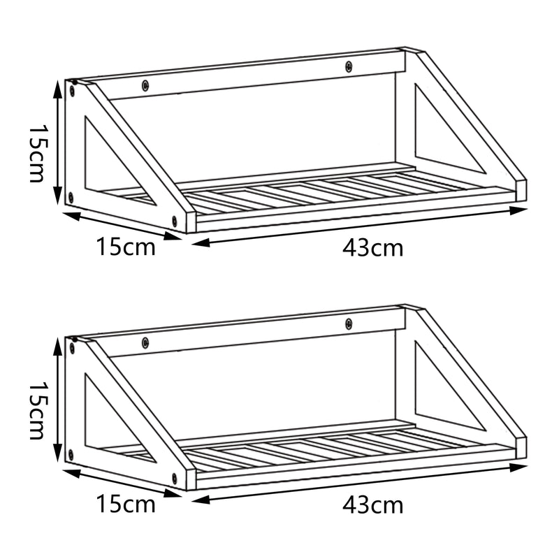 Schiță cotată Set 2 rafturi perete Gjerdrum 43x15x15cm bambus [en.casa]