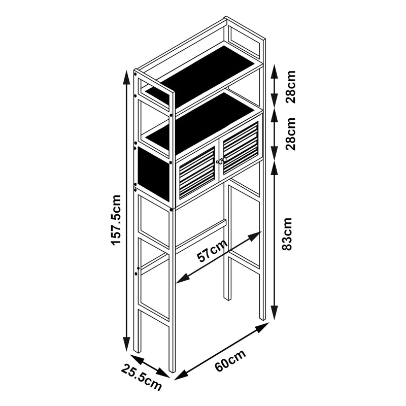 Schiță cotată Raft baie de sine statator deasupra WC Haugesund 157.5x60x25.5cm bambus [en.casa]