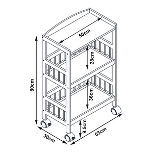 Carucior servire cu 3 rafturi Huddinge 80x53x30cm bambus natur [en.casa]