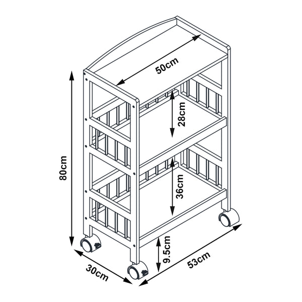 Carucior servire cu 3 rafturi Huddinge 80x53x30cm bambus natur [en.casa]