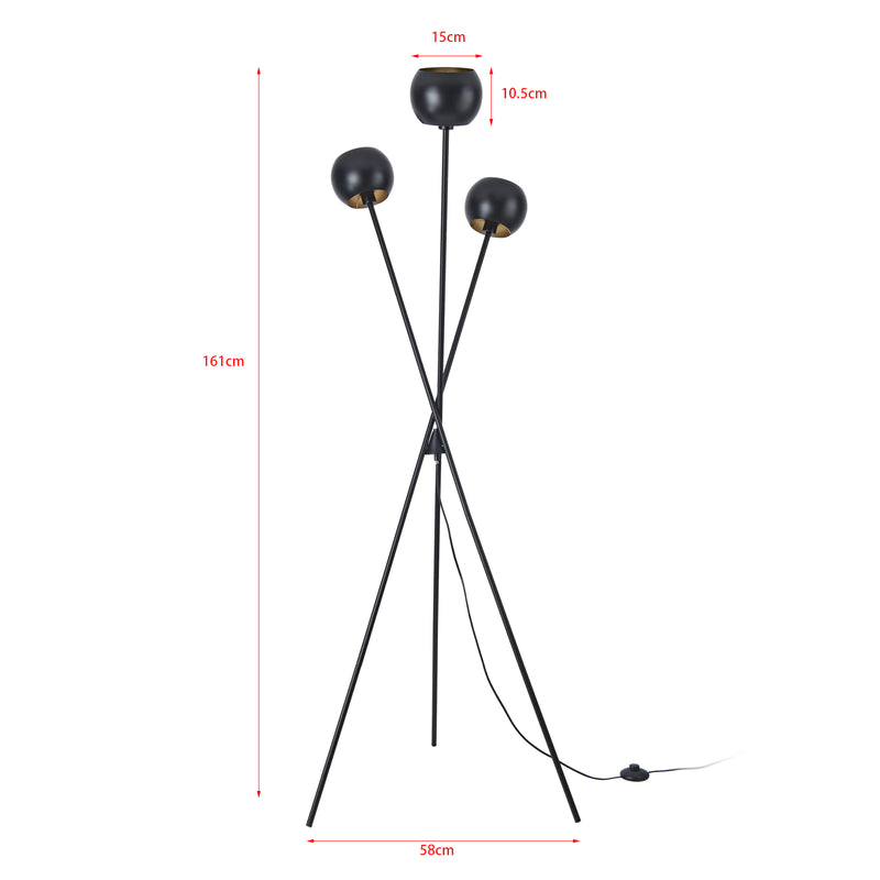 Schiță cotată Lampadar Nykvarn 161cm 3xE14 max 40W negru/auriu [lux.pro]