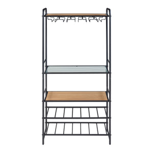 Suport sticle cu vin Hustadvika 120x61x33cm negru/efect lemn stejar/transparent [en.casa]