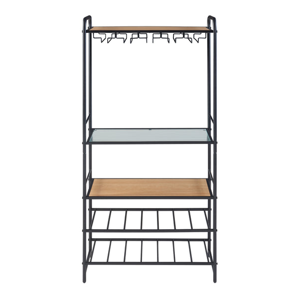 Suport sticle cu vin Hustadvika 120x61x33cm negru/efect lemn stejar/transparent [en.casa]