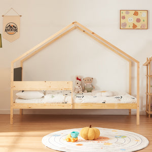 Pat casuta copii cu pat extensibil 200x90cm 100kg natur negru [en.casa]