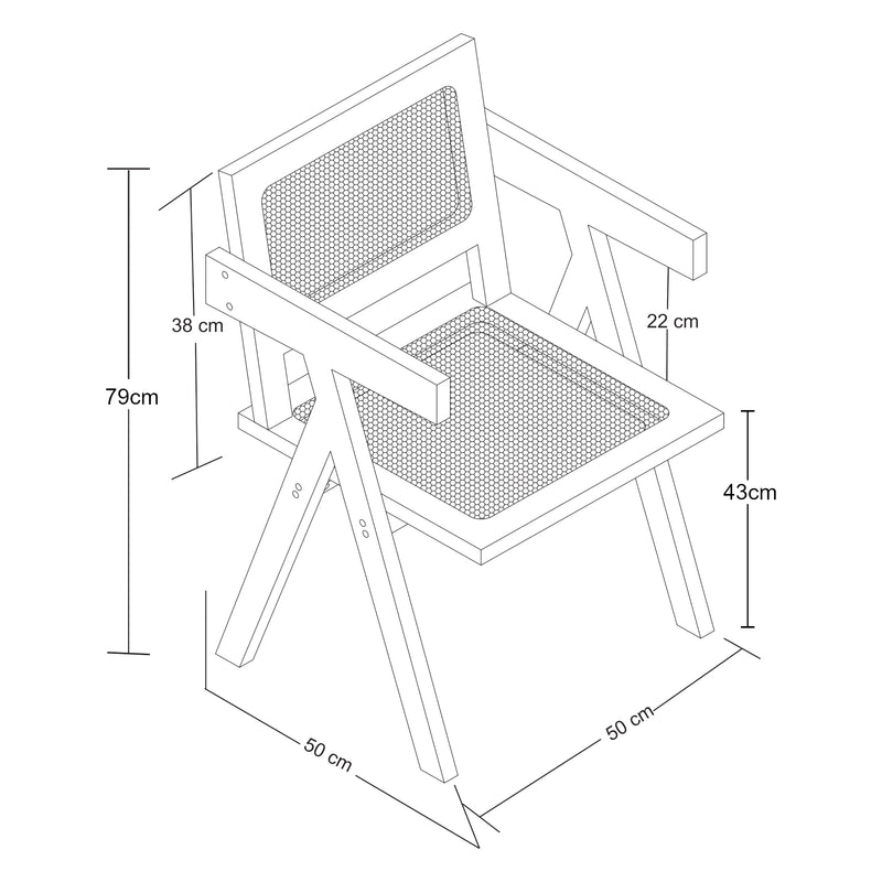 Schiță cotată Scaun bucatarie Asikkala 79x50x50cm 120kg bambus plastic natur [en.casa]