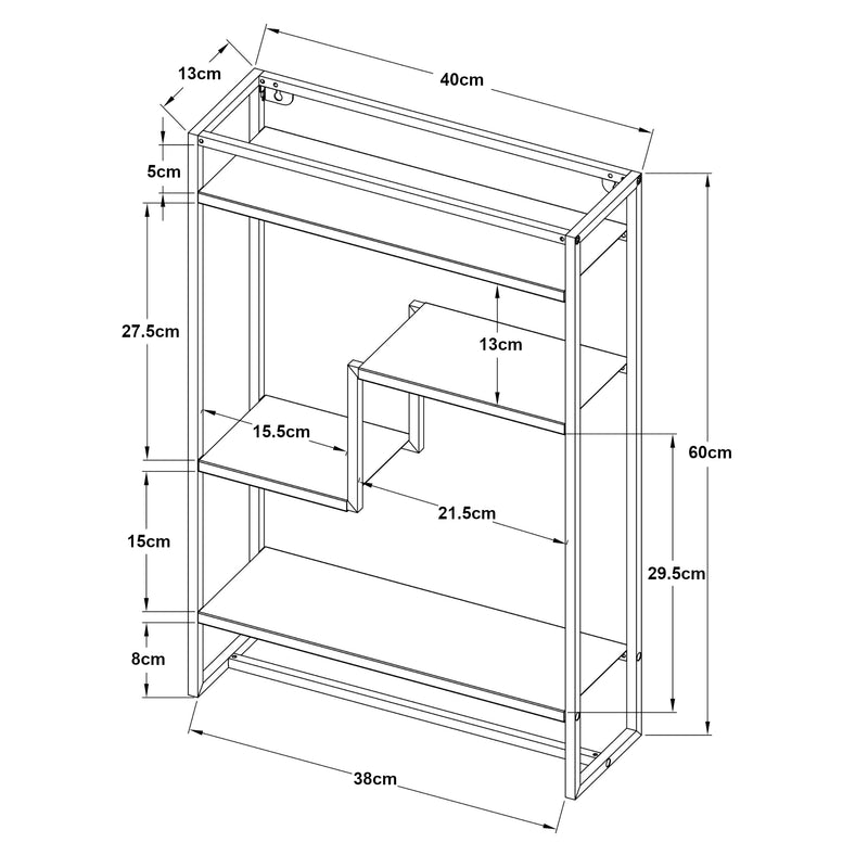 Schiță cotată Raft perete Uurainen 60x40x13cm otel negru [en.casa]
