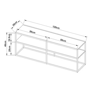 Masa TV Solund 120x30x46 cm metal negru cu 2 rafturi [en.casa]