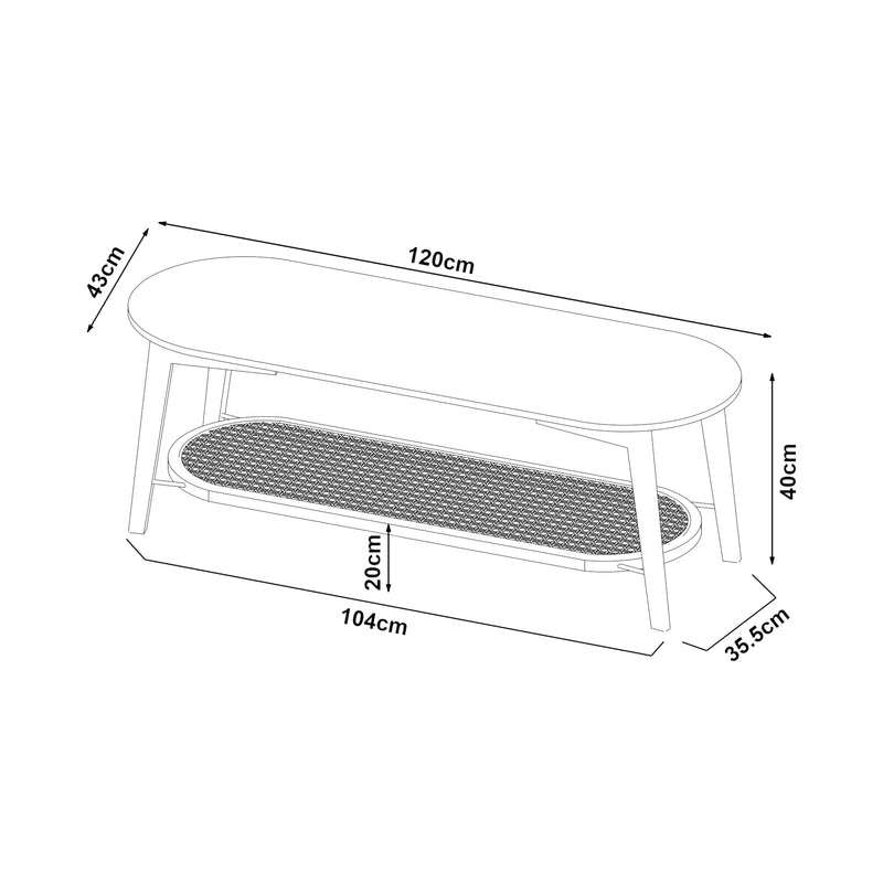 Schiță cotată Masuta cafea Taivalkoski 120x43x40cm negru/efect ratan [en.casa]