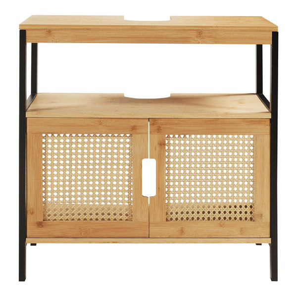 Dulap sub chiuvetă Tervola 60x60x35 cm Negru/Bambus [en.casa]