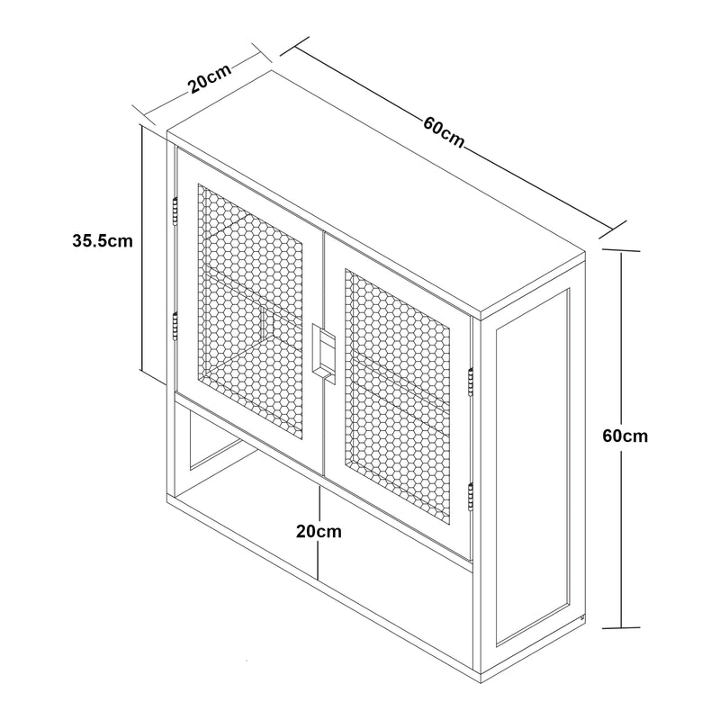 Schiță cotată Dulap perete Tervola 60x60x20cm MDF bambus natur negru [en.casa]
