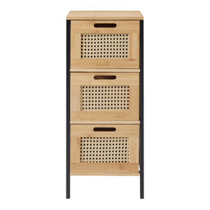 Comoda cu 3 sertare Tervola 72x30x30cm MDF bambus plastic natur negru [en.casa]