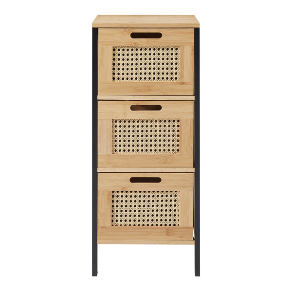 Comoda cu 3 sertare Tervola 72x30x30cm MDF bambus plastic natur negru [en.casa]