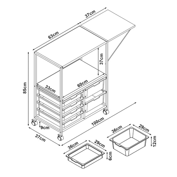 Carucior rulant Sørfold 100x37x85cm otel alb [en.casa]