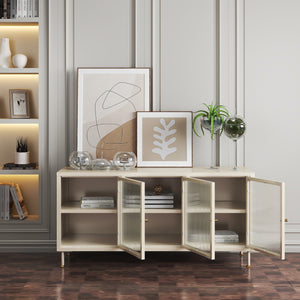 Comoda TV Lindau 120x40x59 cm cu 3 usi crem deschis [en.casa]