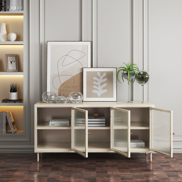 Comoda TV Lindau 120x40x59 cm cu 3 usi crem deschis [en.casa]