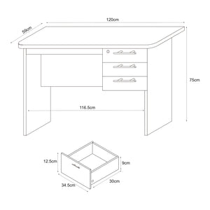 Birou cu 3 sertare Ragunda 120x59x75cm PAL efect lemn nuanta inchisa [en.casa]