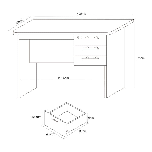 Birou cu 3 sertare Ragunda 120x59x75cm PAL efect lemn nuanta inchisa [en.casa]