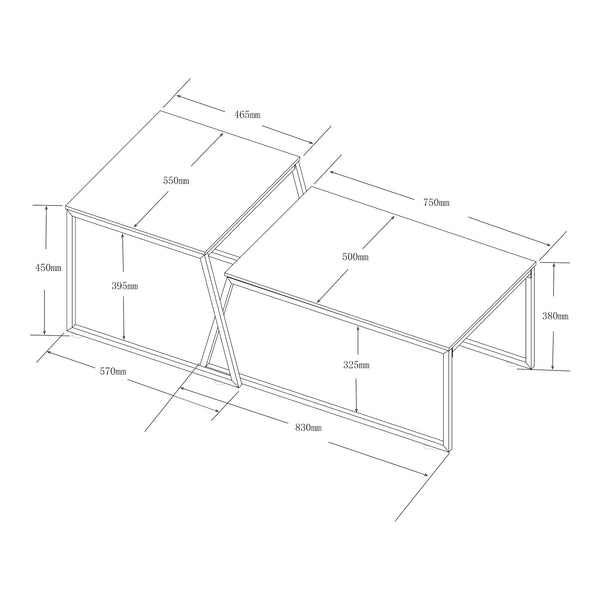 Set 2 masute cafea masuri diferite Hyllestad efect beton/negru [en.casa]