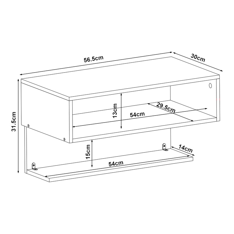 Schiță cotată Raft perete Gauldal 56,5x30x31,5cm pal negru [en.casa]