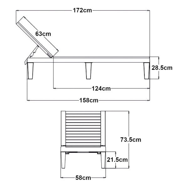 Sezlong Ateleta 172x58x73,5cm plastic negru reglabil in 5 trepte [casa.pro]