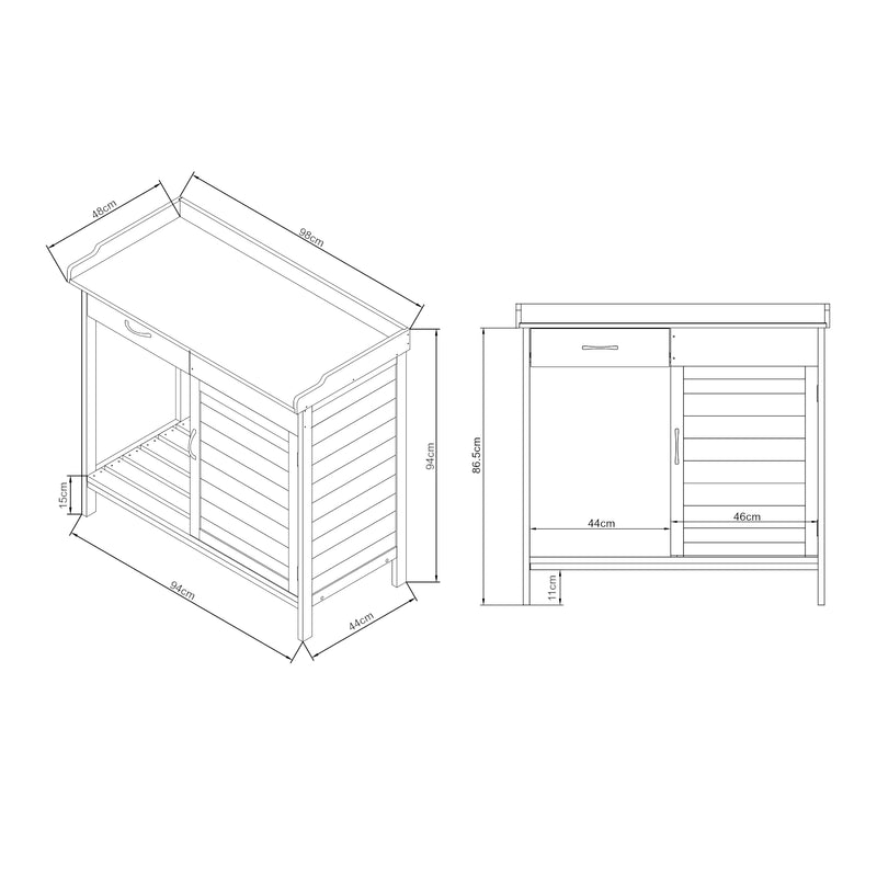 Schiță cotată Masa plantare Aliano 98x48x94cm brad otel gri [casa.pro]