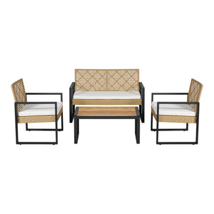 Set mobilier gradina 4 piese Calciano 1 masa 1 banca 2 scaune efect ratan bej [casa.pro]
