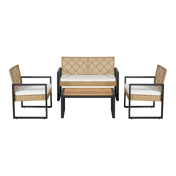 Set mobilier gradina 4 piese Calciano 1 masa 1 banca 2 scaune efect ratan bej [casa.pro]