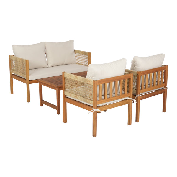 Set 4 piese mobilier gradina Cannole salcam si poliratan efect lemn bej [casa.pro]