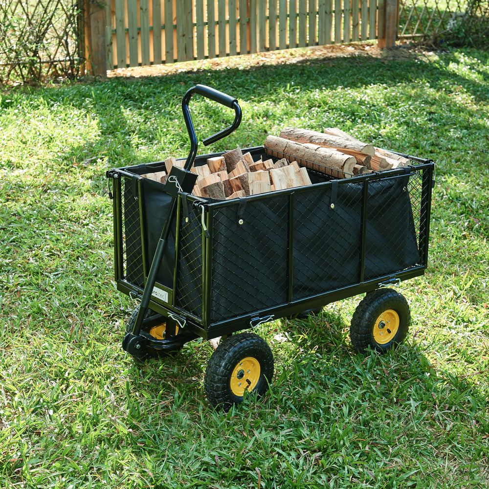 Carucior gradina cu pereti mobili si zavor Corropoli 112x51cm 550kg otel negru galben [pro.tec]