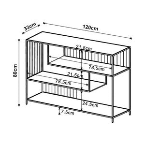 Masa consola cu 3 rafturi Oxelösund 120x33x80cm metal PAL negru [en.casa]