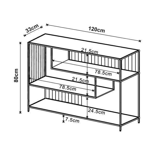 Masa consola cu 3 rafturi Oxelösund 120x33x80cm metal PAL negru [en.casa]