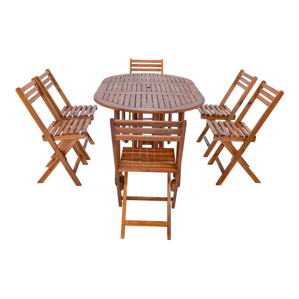 Set masa cu 6 scaune gradina Acerenza  lemn natur pliabil [en.casa]