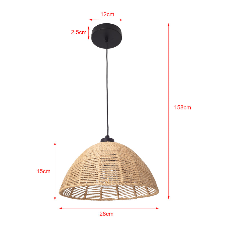 Schiță cotată Lampa de plafon Romsey 158cm 1 x E27 60W metal ratan negru bej [lux.pro]
